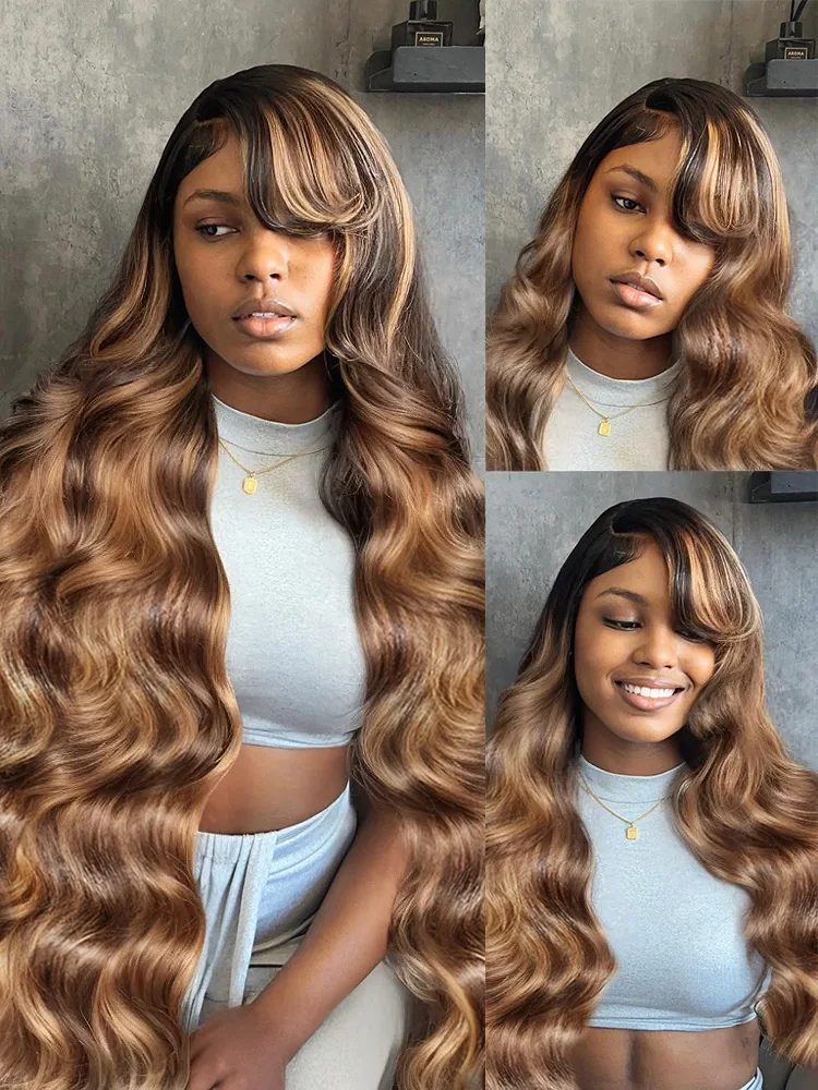 30 40 Inch Body Wave Highlight Ombre 13x6 Lace Front Wig Human Hair Wigs Remy Honey Brown Blonde 13x4 HD Frontal Wigs For Women