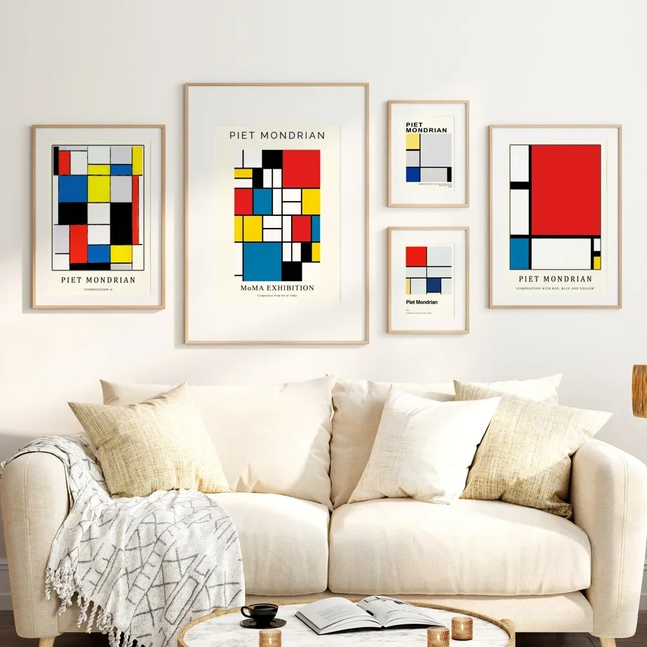 Piet Mondrian Exhibition Poster Modern Abstract Geometric Wall  Prints Canvas Painting Nordic Pictures For Living Room Decor