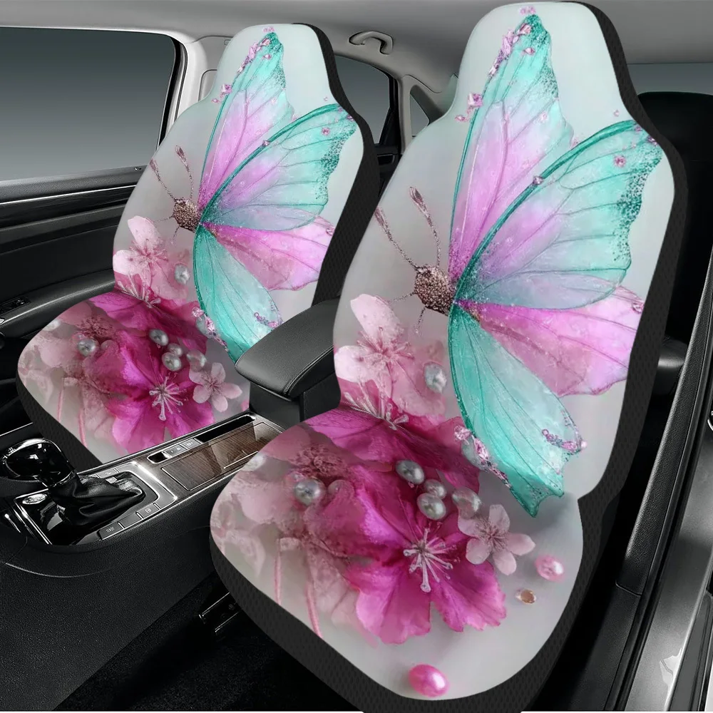 2pcs Spring Butterfly Blossom Design Universal Car Seat Cover Set – High-Quality, Durable, And Stylish Car Seat Protectors, Univ