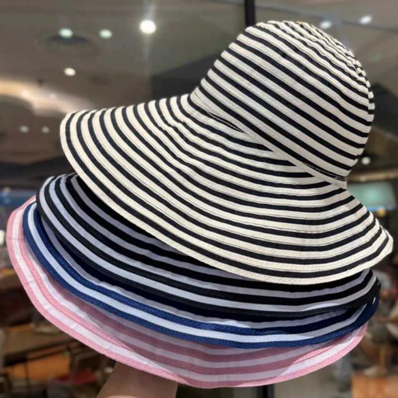 

Модная складная летняя полосатая рыбацкая шляпа с широкими полями, ветрозащитная солнцезащитная кепка с защитой от ультрафиолета, пляжная шляпа, дышащая шляпа