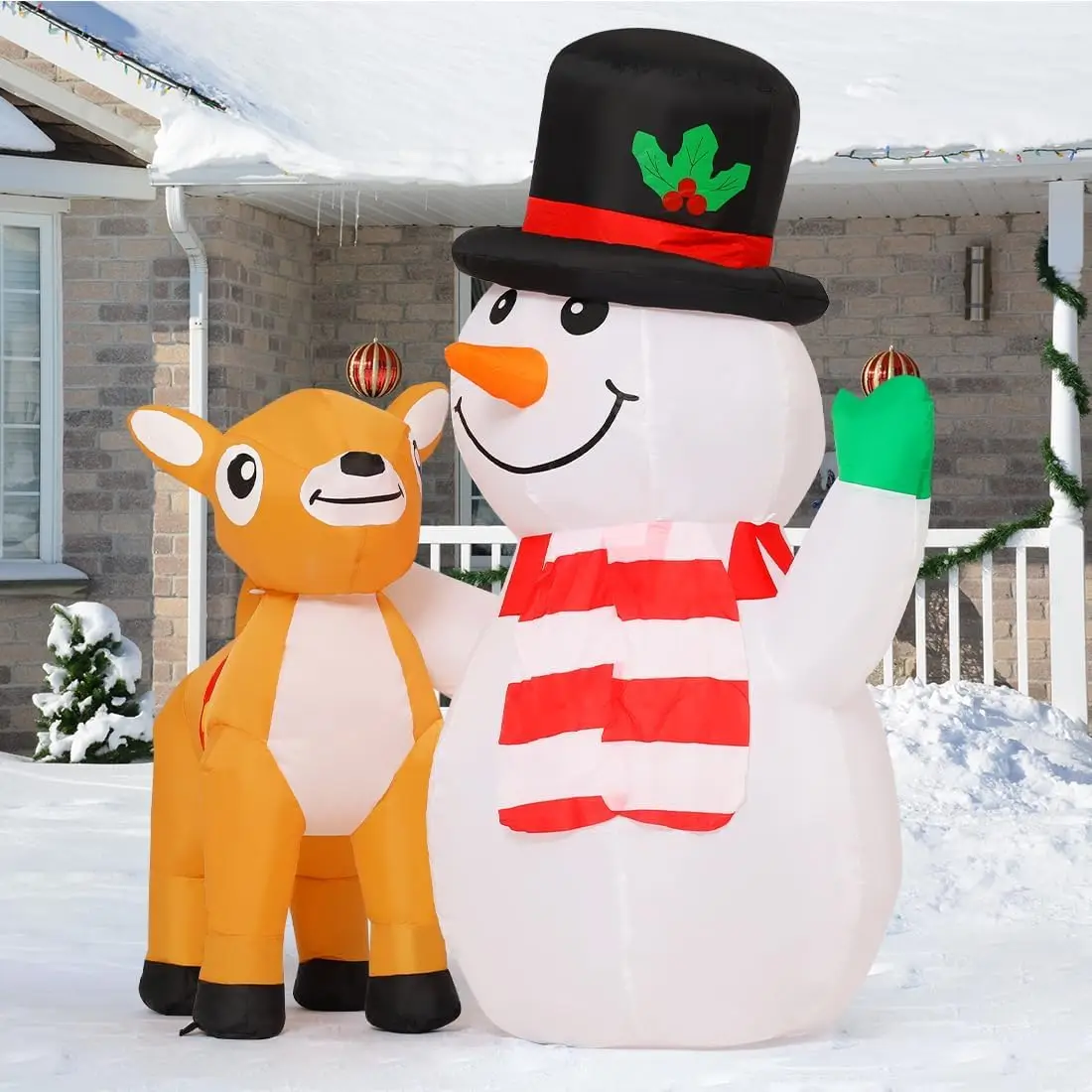 5.2ft Christmas Snowman Inflatables Outdoor Decorations, Blow Up Snowman Reindeer Inflatable with Built-in LEDs for Christ