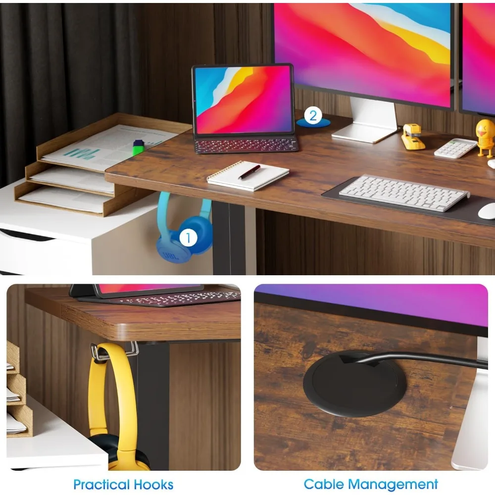 مكتب قائم كهربائي مقاس 48 بوصة مع شاشة LED ووظيفة الذاكرة وحامل سماعة الرأس لغرفة الاجتماعات المكتبية