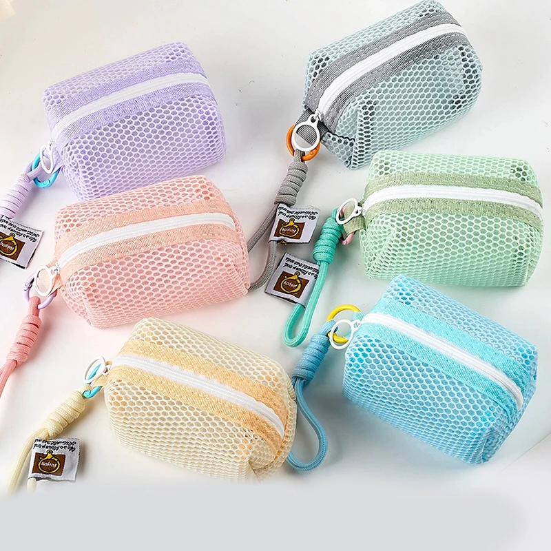 Square Mesh Cosmetic Bag Mini Coin Purse Portable Square Cosmetic Storage Bag With Zipper Multi-purpose Sundries Bag