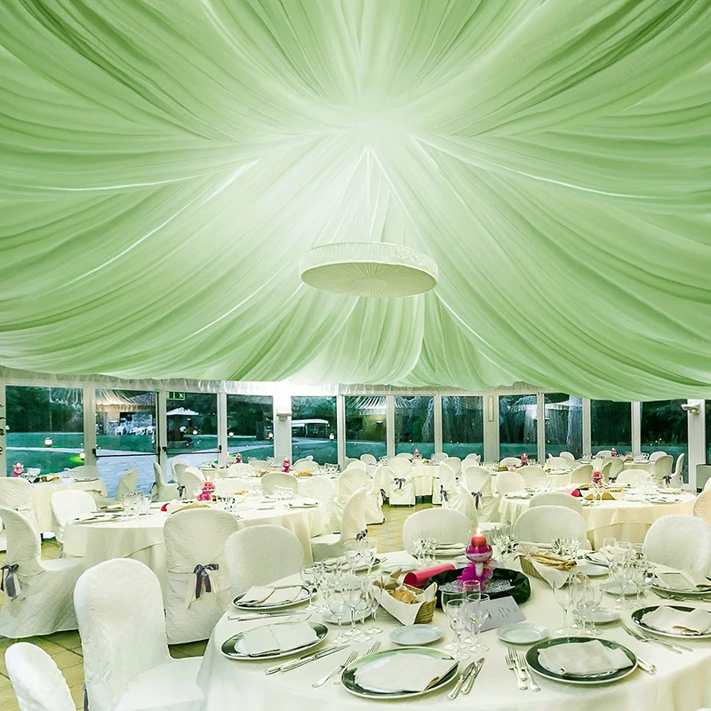 1 Panel Grass Green Ceiling Drapes Weddings Chiffon Sheer Curtains Arch Draping Fabric for Ceremony Party Birthday Bridal Decors