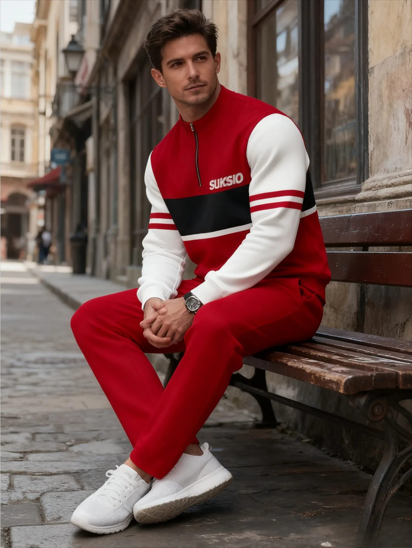 Conjunto de 2 piezas, conjunto deportivo de manga larga y pantalones largos a la moda para hombres europeos y americanos