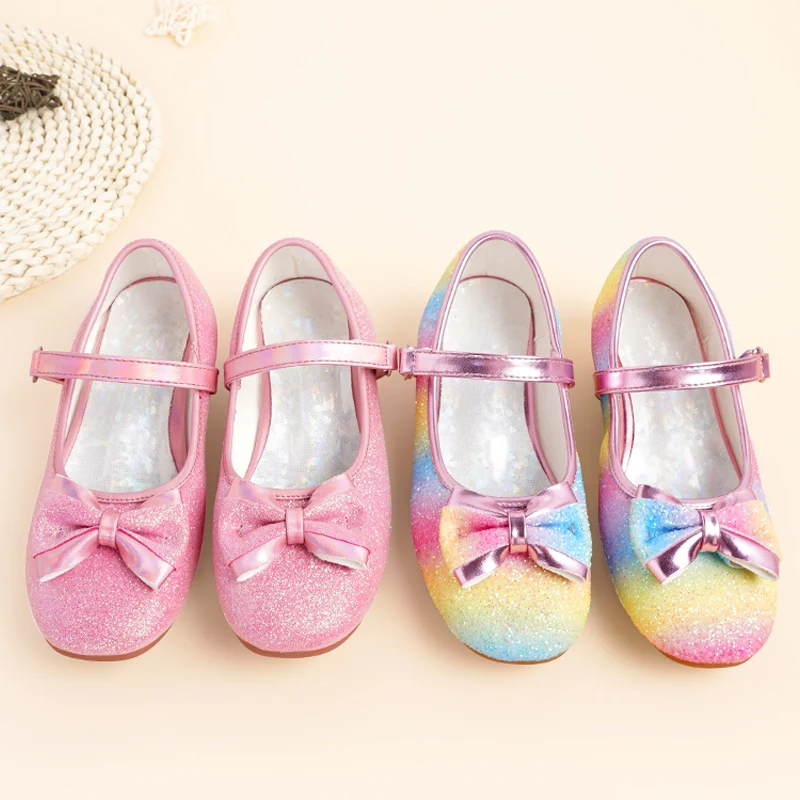 Chaussures de princesse à paillettes en PU pour filles, chaussures provoqué Mary pour enfants, talons bas à essence, chaussures de Rhde mariage pour tout-petits, nœud