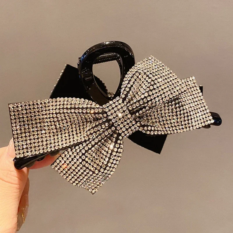 High-end Large Size Bow Tie Hair Claws Grab Clip Female Luxury Temperament Back Spoon Shark Clips Hairpin Accessories for Women