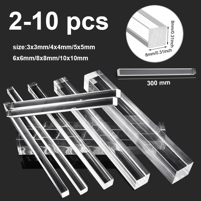 Quadrado Acrílico Transparente Vidro Orgânicos Rod Artesanato Faça Você Mesmo Material Modelo Arquitetônico Multi Tamanho Comprimento 1050 cm 210 Pcs