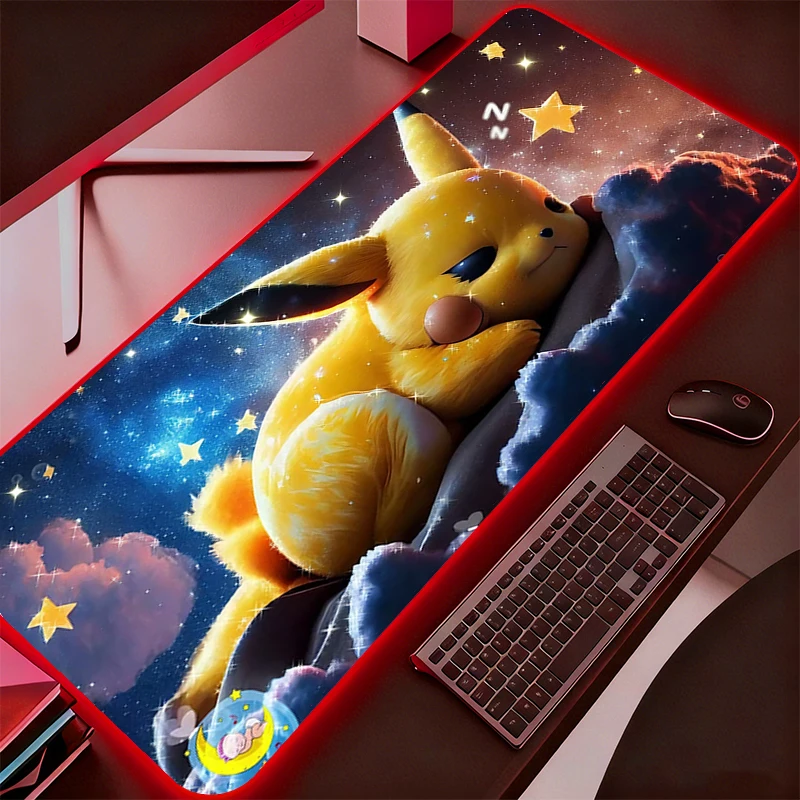 Anime Gaming Speed Mouse Pad LED Gamer Pokemon Pikachu Large Mouse Mat Backlight Keyboard Mousepad RGB Computer Desk Mat