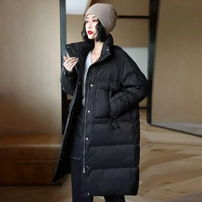 

White 90% Winter Women Duck Long Parkas Thick Warm Down Coat Loose Zipper Ladies long Snow Outwear