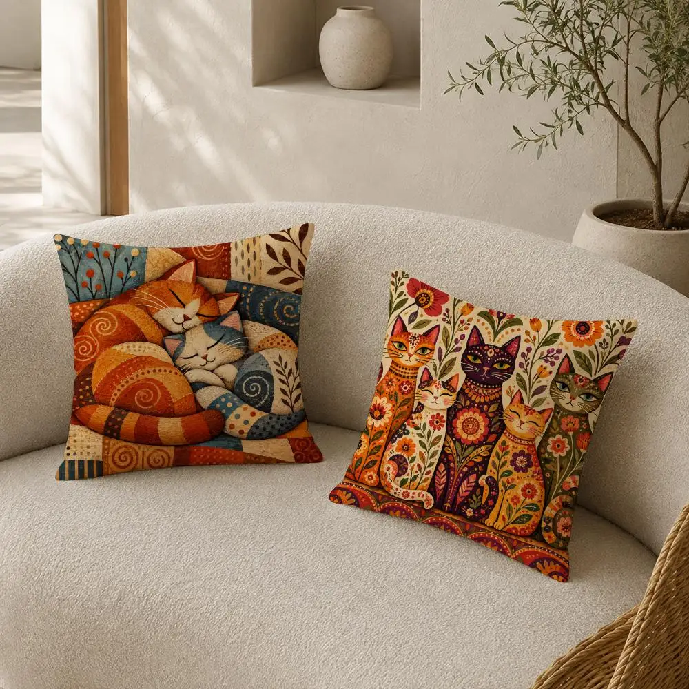Whimsical Cat Art Abstract Colorful Cushion Cover Soft Pillow Cases Hidden Zipper Cutecore Sofa Bedroom Home Decor Gift 3