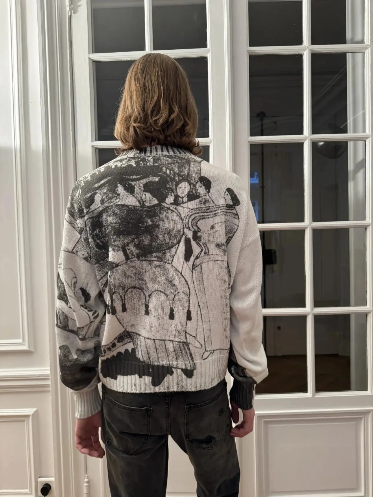 

Оригинальный свитер с круглым вырезом, средней длины, для бальных танцев, уникальный дизайн, теплый, шерстяной, с длинными рукавами, повседневный стиль для молодежи