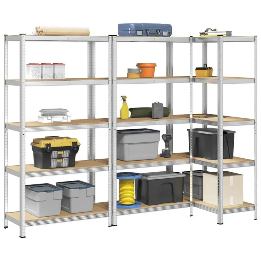 

5Layer Storage Shelves 3 pcs Silver SteelEngineered Wood