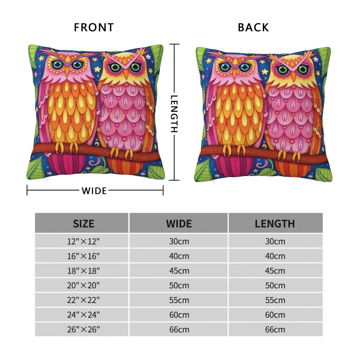 Owls Cute Groovy Crested Square Pillowcase Polyester Linen Velvet Creative Zip Decorative Pillow Case Car Cushion Cover 45x45