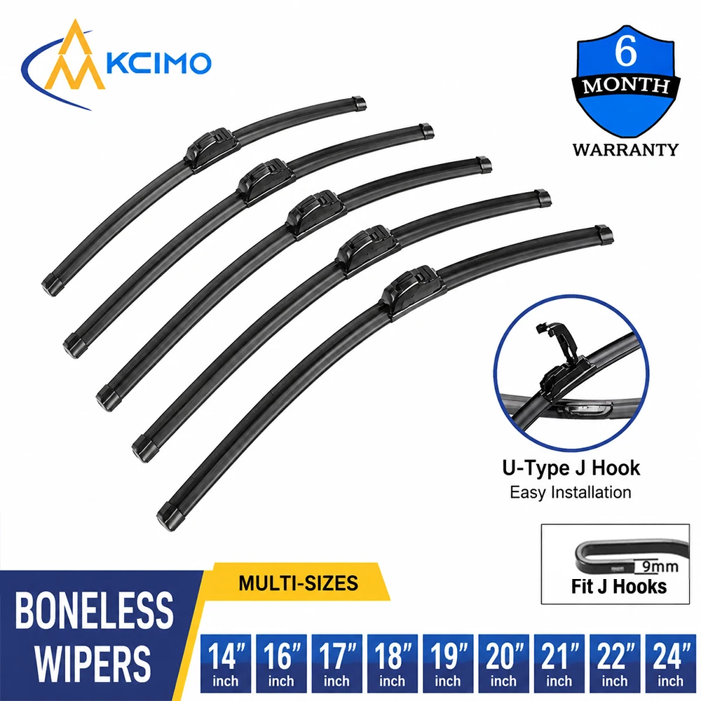 Kcimo Universal J/U Hook Boneless Car Front Windshield Wiper Blade, Durable Soft Rubber Windscreen Wiper 12