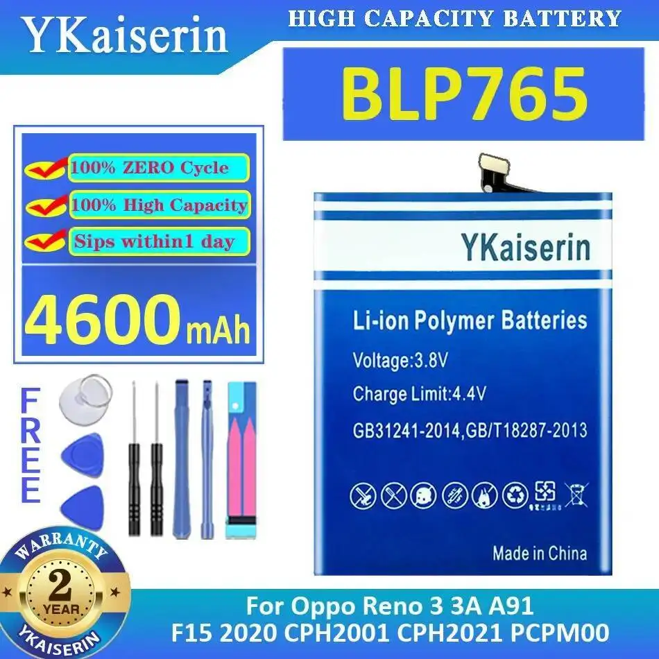

Mobile Phone Battery 4600Mah For Oppo Reno 3 3A A91 F15 2020 CPH2001 CPH2021 PCPM00 Long-Lasting BLP765 Premium Replacement