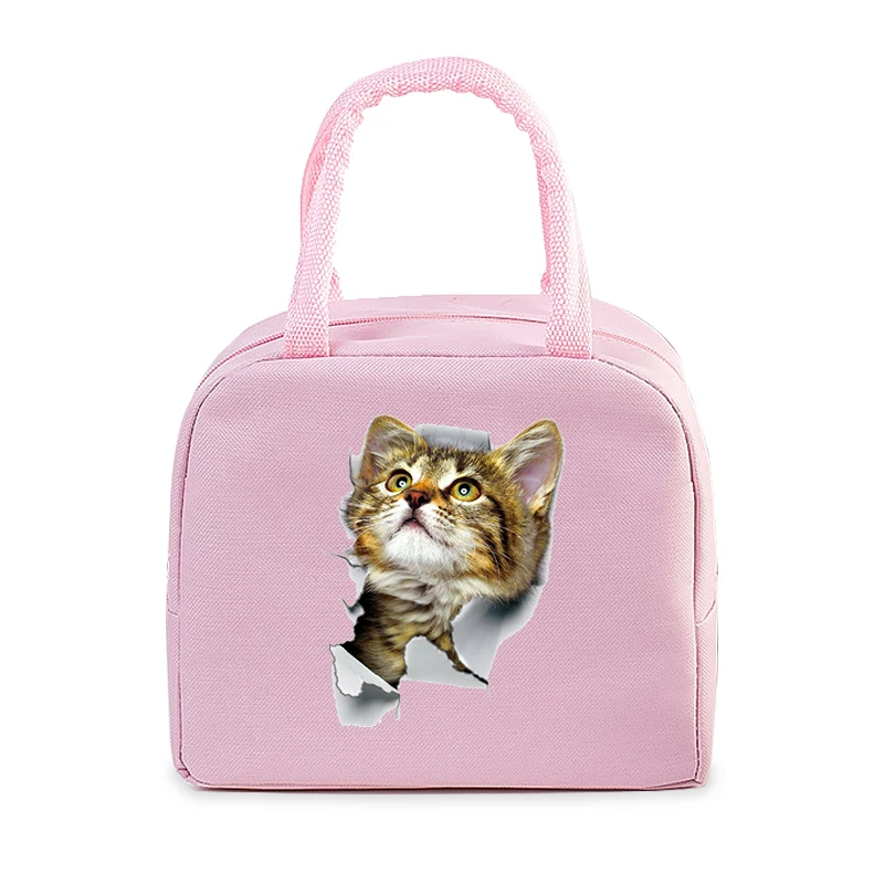 Funny 3D Cats Portable Lunch Bag Durable Office Women Men Thermal Box Cartoon Lunch Handbags Cooler Insulated Food Lunch Bags