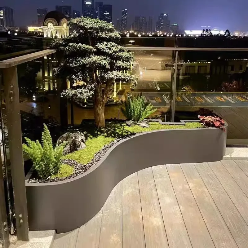 Indoor stainless steel flower box balcony corner landscaping curved flower pot sales department outdoor flower pool special