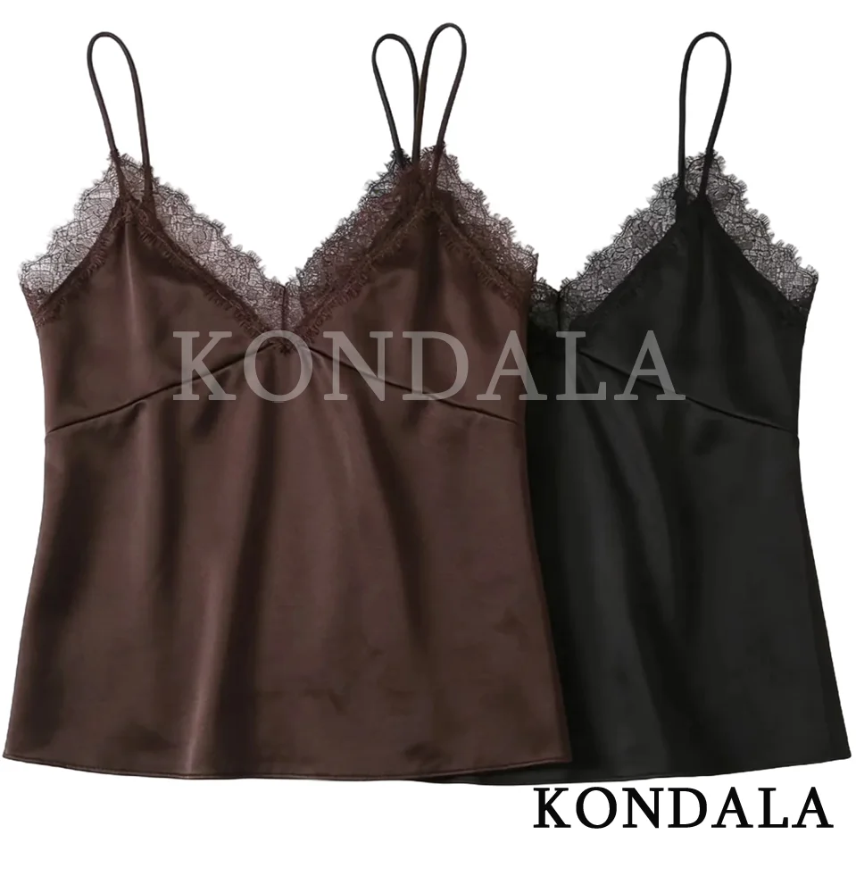

KONDALA женский сексуальный шикарный топ на бретельках кружевной топ без рукавов с открытой спиной новая мода 2026 весна-лето вечерние праздничный топ на подтяжках для ужина