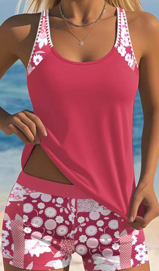 2026 New Plus Size Tankini Set High Waisted Quick-Dry Swim Shorts & Modest Tummy Control Rash Guard Top Summer Holiday Swimsuit