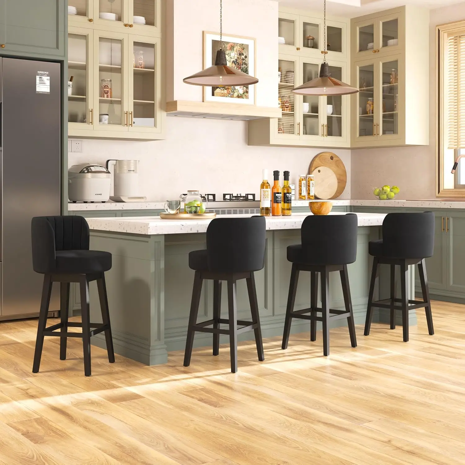 Black Swivel Bar Stools Set of 4 with Wood Legs 30" Counter Height Kitchen Dining, Customized - view 2