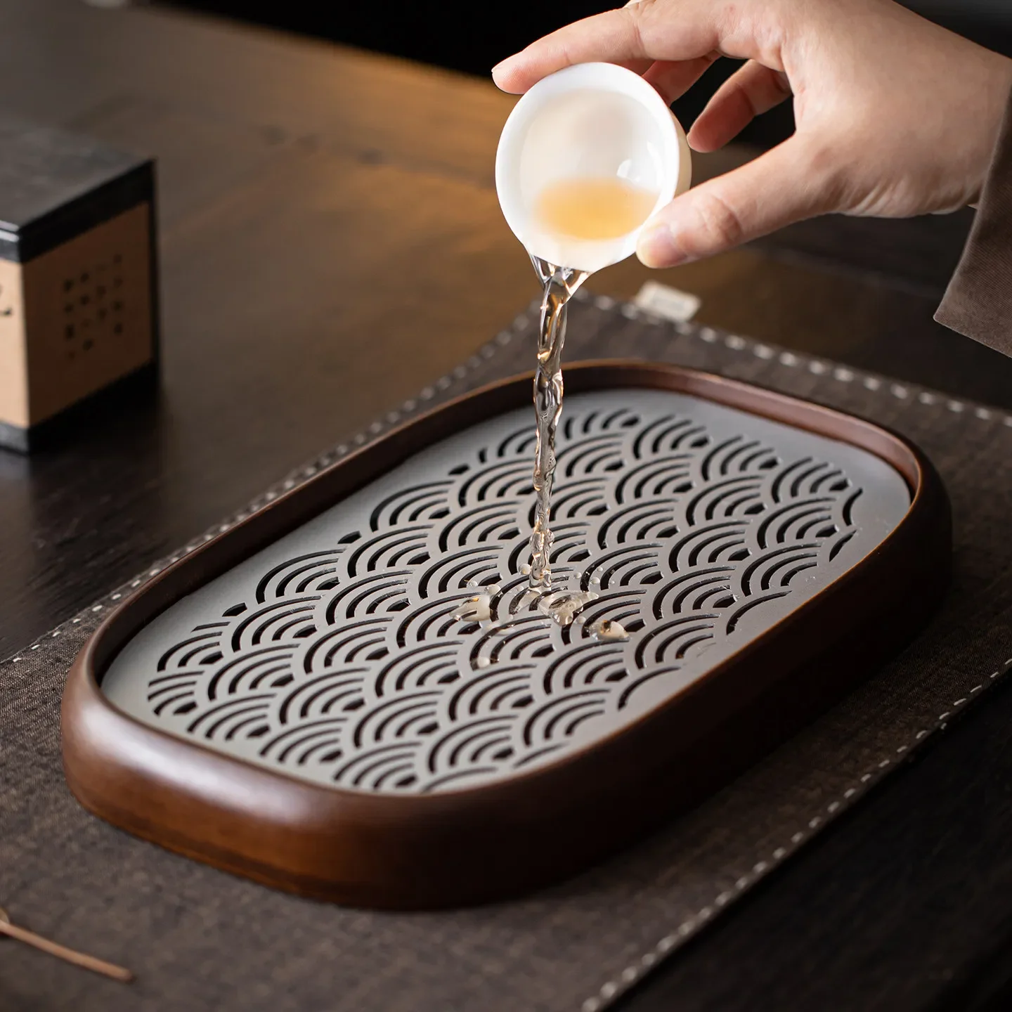 Bamboo Alloy Tea Tray Household Bamboo Drain Tray Household High-grade Water Storage Tray Home Decoration Tea Set Accessories 5