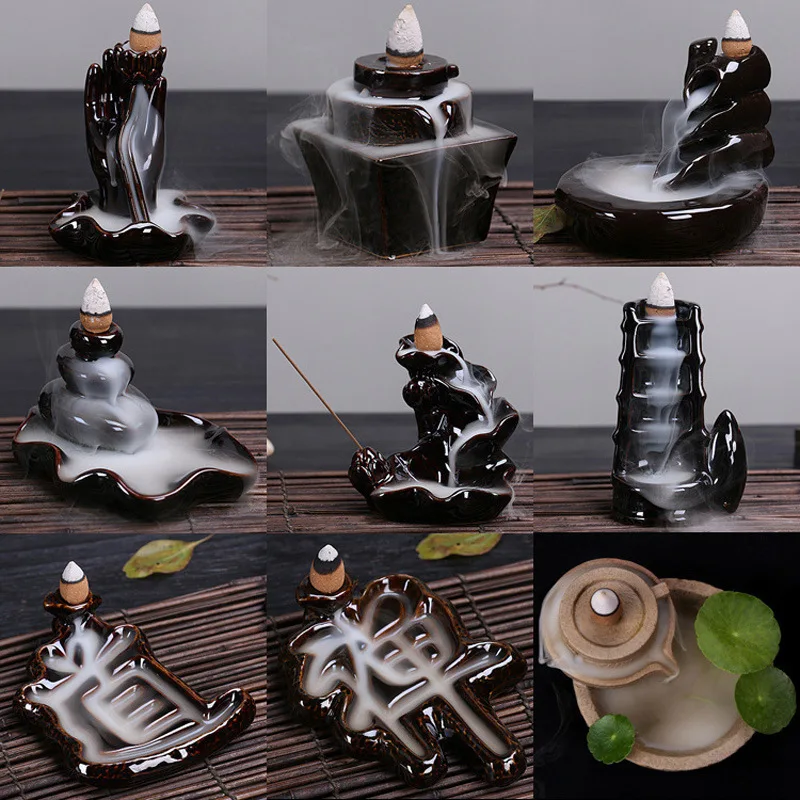 Multiple ceramic reverse flow incense burners, home office tea room decorations