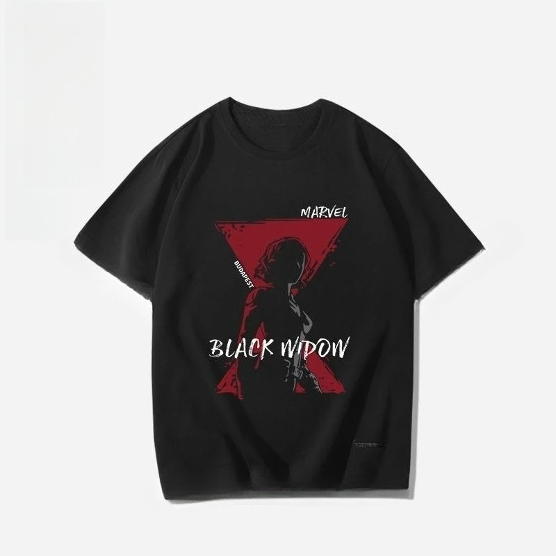 

Оригинальная футболка Marvel Marvel Black Widow из чистого хлопка, мужская и женская, свободная и удобная, с круглым вырезом и короткими рукавами