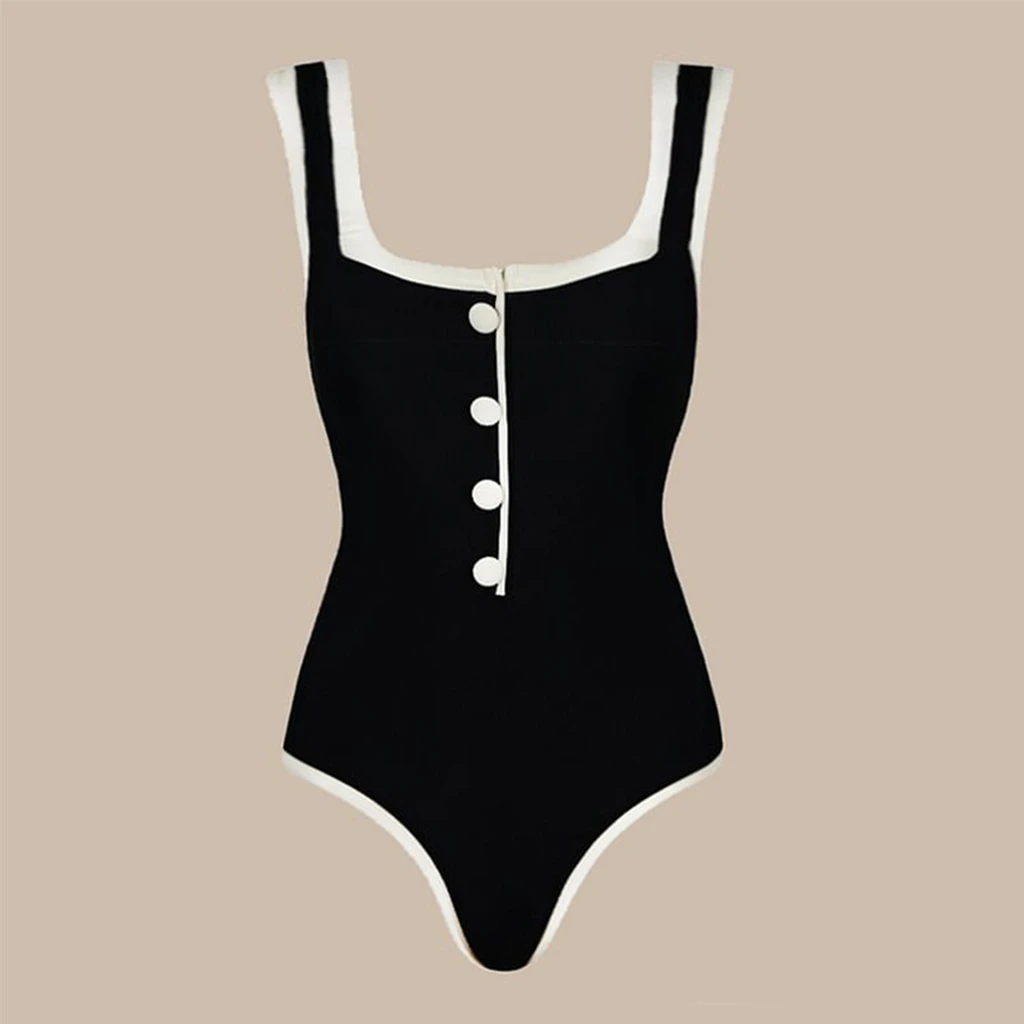 2026 Bikini One piece Swimsuit For Women Swimwear Sexy Beachwear Female Swim Suit Vintage Button Bodysuit Solid Bathing Suit
