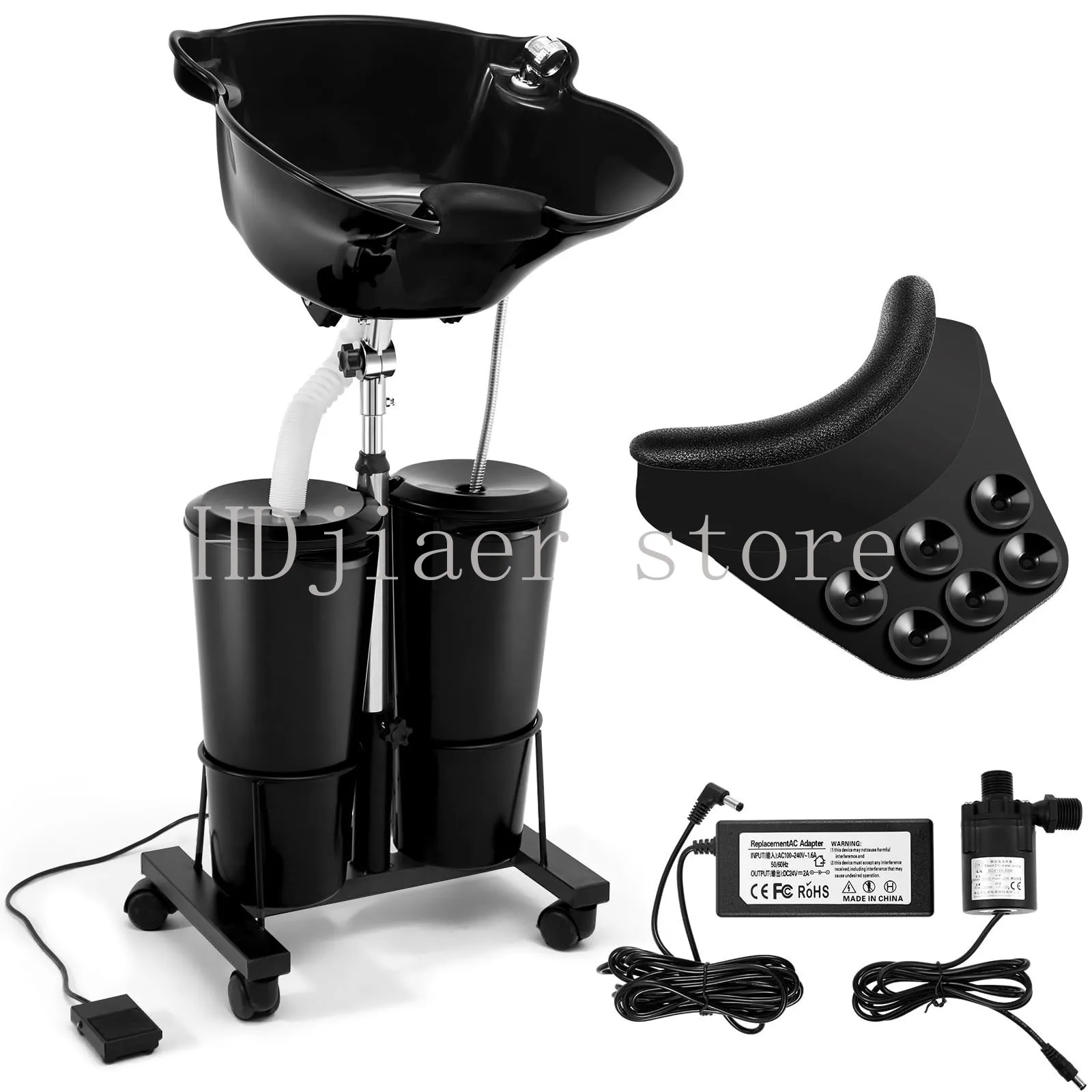 Portable hair wash basin for hair salons. Vertical thickened double bucket electric hair wash bed with movable flushing basin