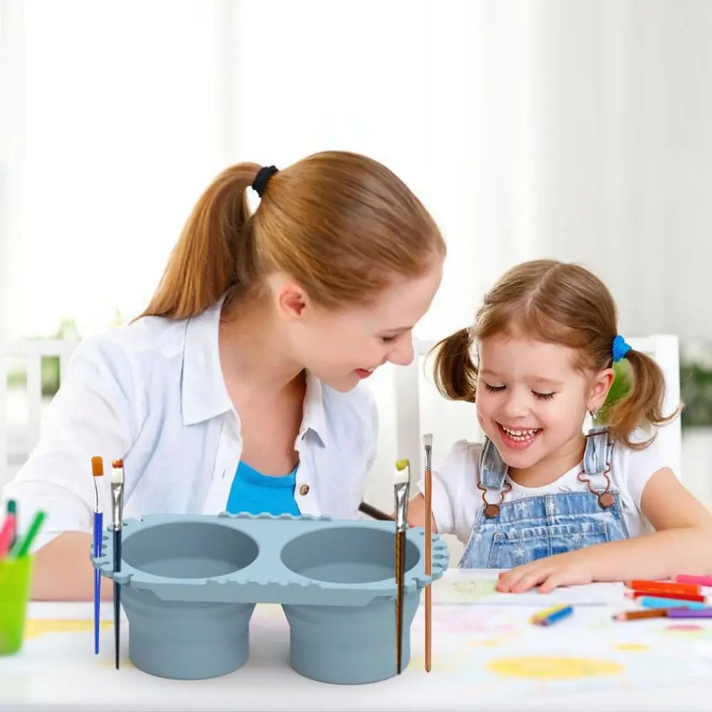 

Портативный силиконовый очиститель кистей, многоцветная складная шайба для кистей, многофункциональный складной держатель для кистей с 2 чашками для рисования