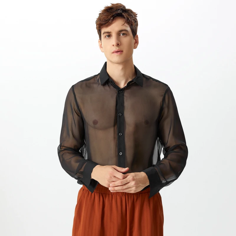 

INCERUN 2026 Mesh Shirt Men Lapel See Through Sexy Button Camisa Long Sleeve Transparent Fashion Party Nightclub Men Shirt S-3XL