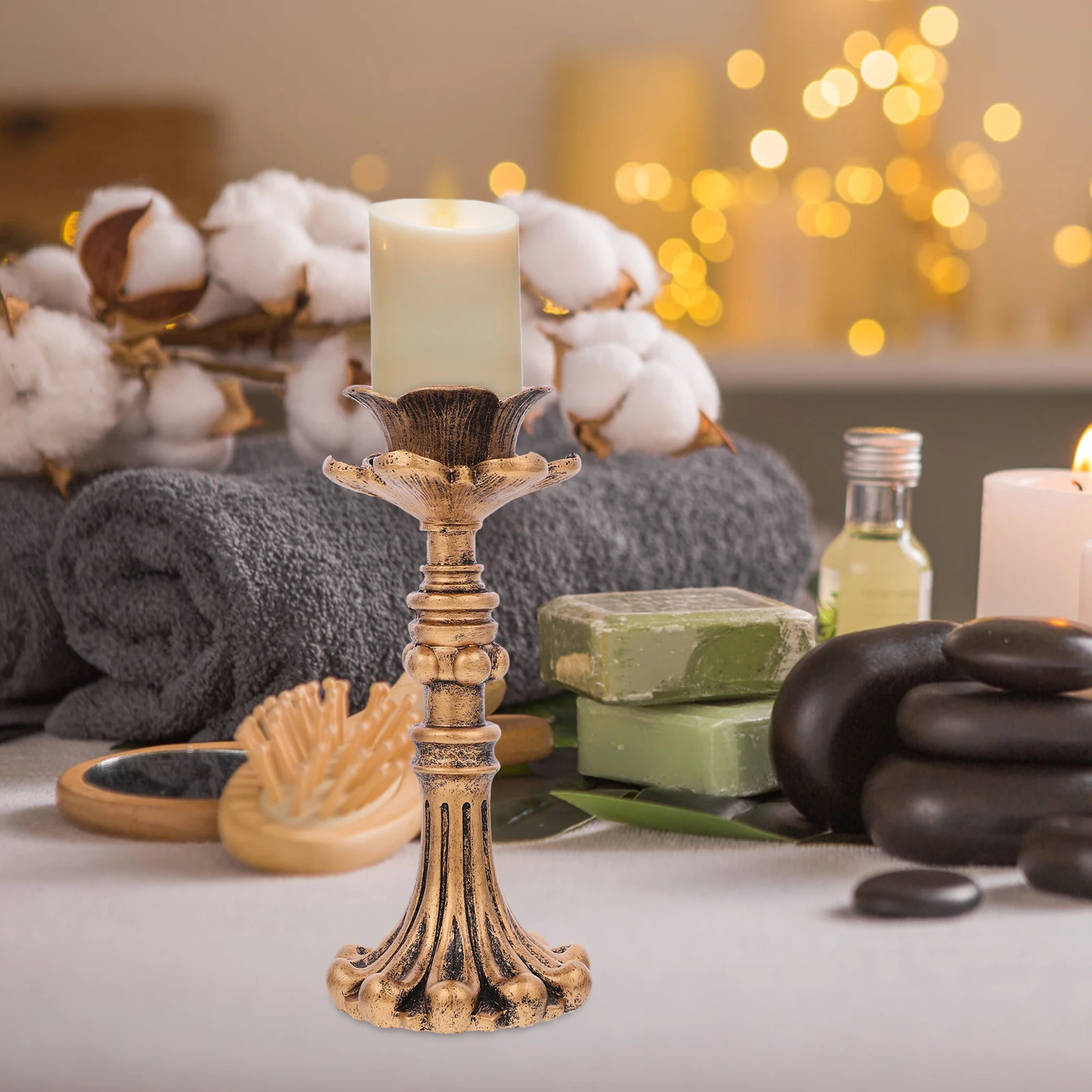 

Vintage Candlestick Resin Centerpieces Decorative Taper Pillar Stand Holders Retro Home Wedding Props