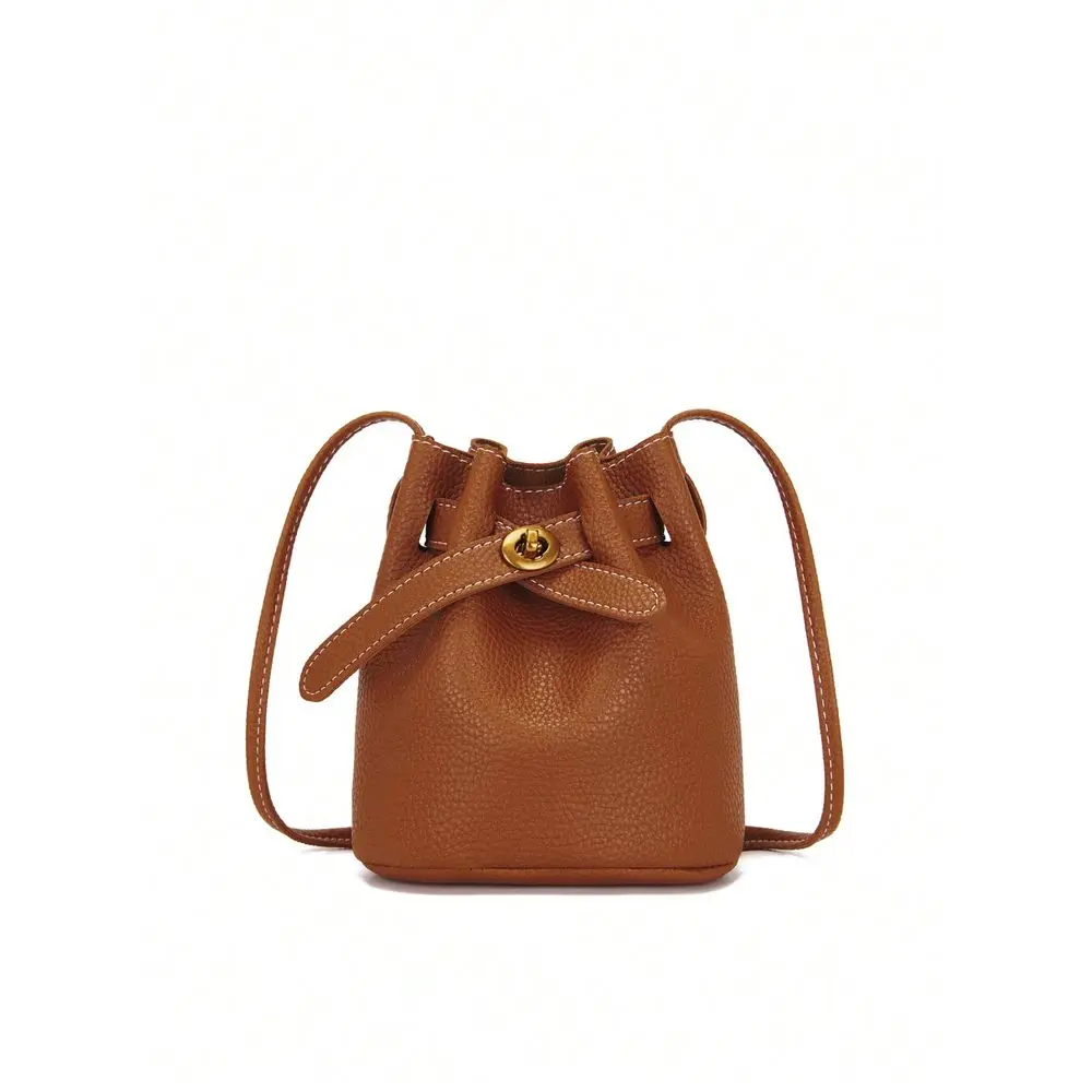 

Color Minimalist Girls Litchi Pattern Bucket Crossbody Bag
