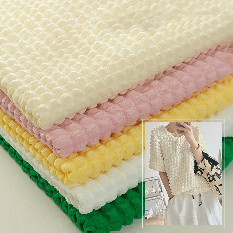 Tela a cuadros de burbujas elástica suave de 0,5 m/1m/2m, tela de gofres para coser sofá, funda de cojín, bolsa, vestido, ropa de cama, tela para ropa DIY
