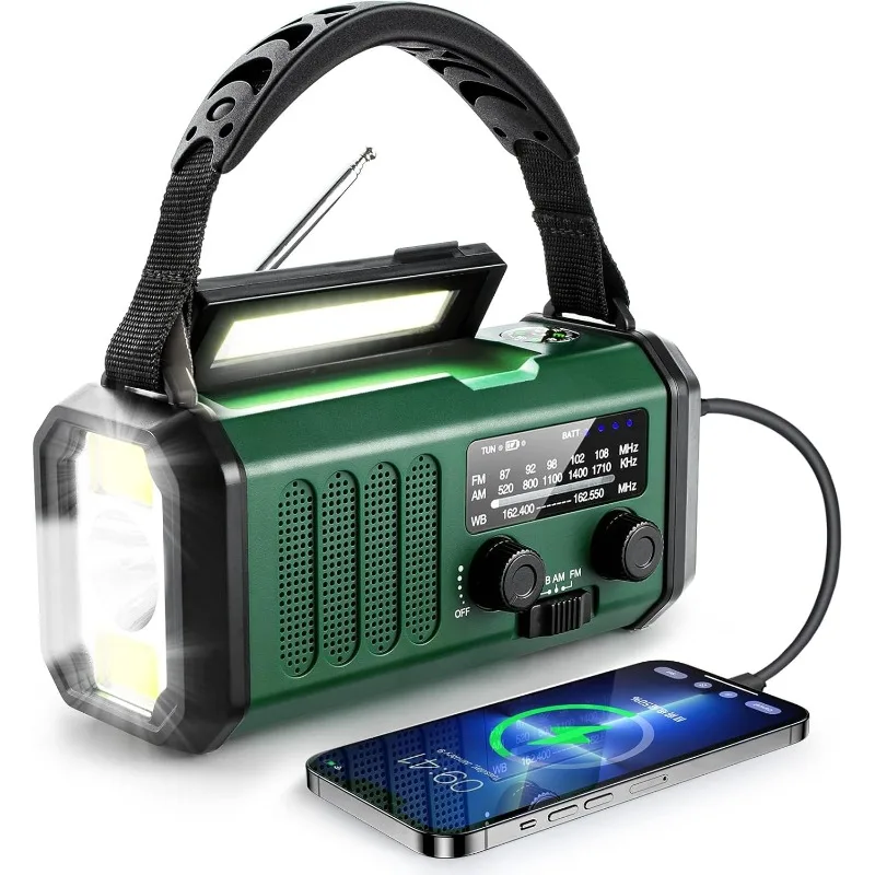 10000mAh Solar Crank Emergency Radio NOAA/AM/FM Weather Radio With Torch LED Reading Lamp SOS Alarm Compass for Outdoor Survival