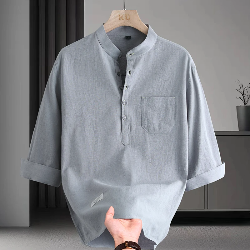 

Summer New Ice Silk ort Sve T-irt Men's Stand Collar Trendy Color Ice Silk Top Svel M Upper Apparel Coo...