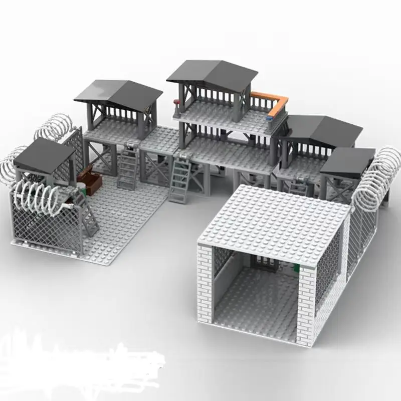 MOC 군사 기지 빌딩 블록, 소년용 감옥 블록 장난감, 클래식 육군 총 액세서리 벽돌, 어린이 장난감 호환