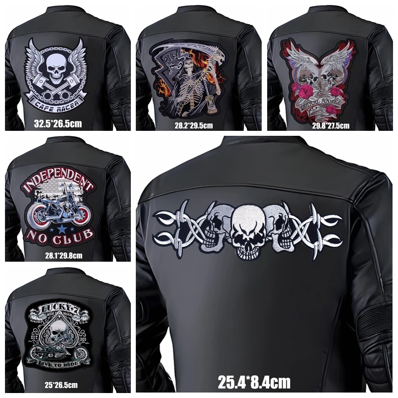 Large Punk Motorcycle Biker Embroidery DIY Iron On Patches For Clothing thermoadhesive Patches Leather Jacket Back Sewing Patch