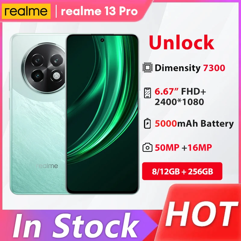 Original Realme 13 Pro 5G Smartphone 50MP Camera Dimensity 7300 6.67 Inches 120Hz Display 80W Charge 5000mAh Battery NFC