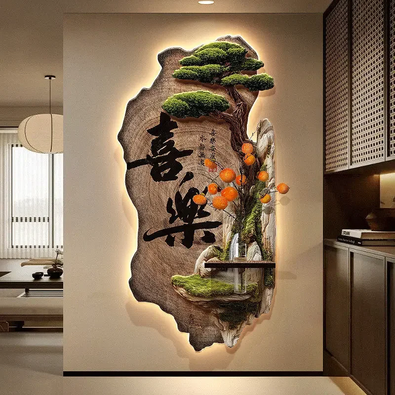 Song Dynasty Aesthetic Entrance Decoration Painting Welcoming Guests, Pine Tea Room Sandstone Mural Lamp, Zen Meditation Entranc