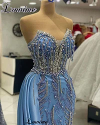 Blue Crystals Cocktail Dresses With Pearls Sweetheart Mermaid Prom Dresses For Women Vestidos De Cóctel Wedding Party Dresses