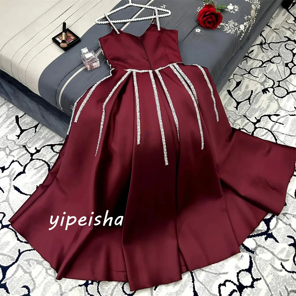 Customized Sparkle Women Spaghetti Strap Ball Gown Formal Ocassion Paillette / Sequins Floor Length Skirts Satin Evening Dress