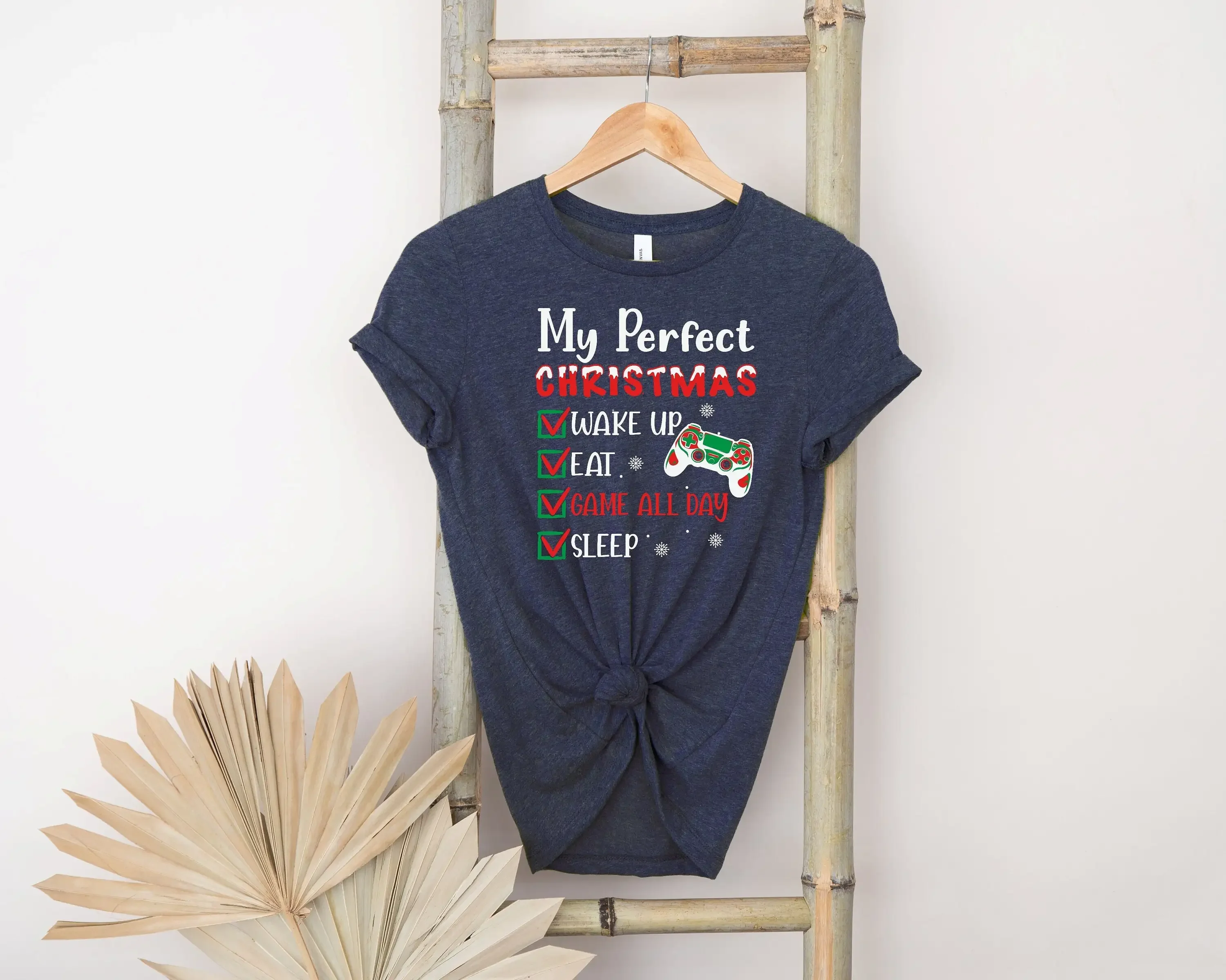 Camiseta para amantes de los videojuegos, camiseta de Navidad para amantes de los videojuegos, My Perfect Wake Up Eating Game All Day Sleep Xmas Life