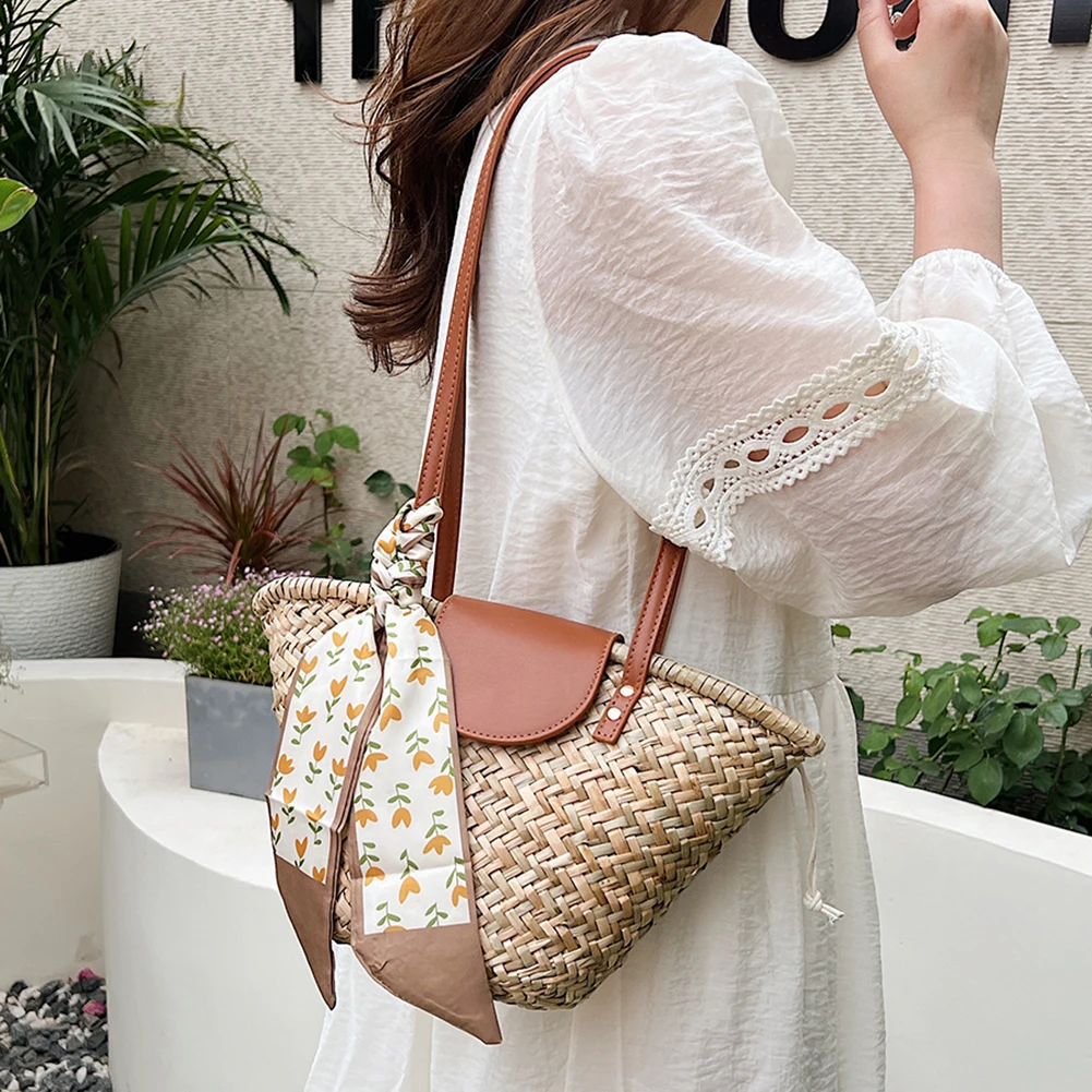 Women Straw Woven Tote Bag Fashion Woven Handbag Large Capacity Weaving Shoulder Bag Tote Clutch Bags for Summer Vacation Party