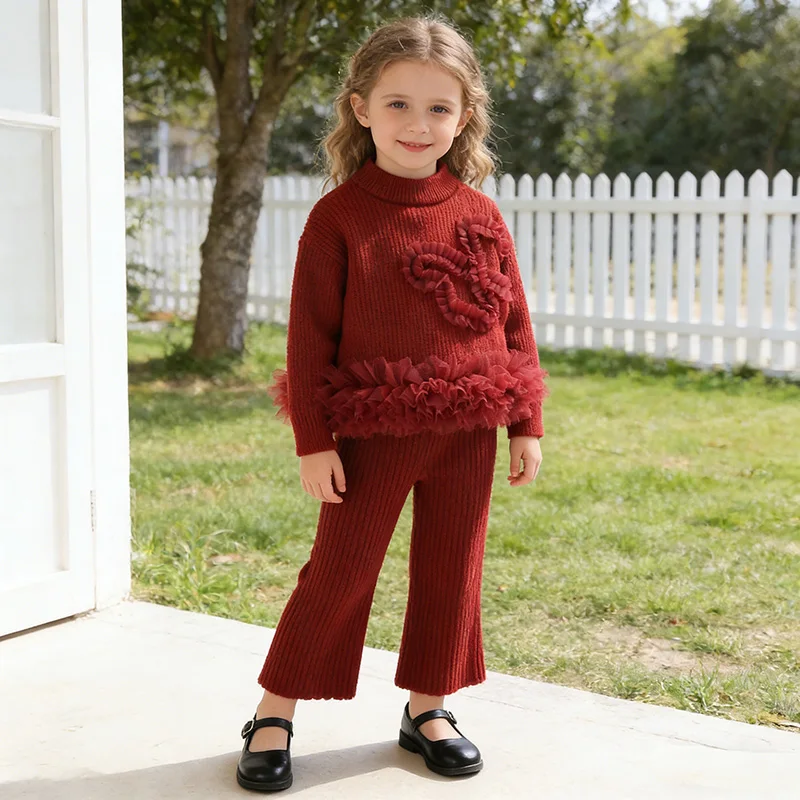 2026 New Spring 2-6Yrs Baby Girls Clothing Set Children Knitted Clothes Suit Long Sleeves Knitted Pullover Sweater+Pants