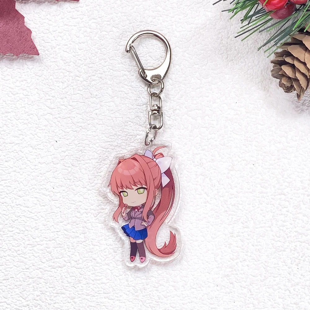 1/4Pcs Game Figures Doki Doki Literature Club Keychain Accessories Acrylic Charms Pendant For Bag Key Holder Backpack Decoration image 3