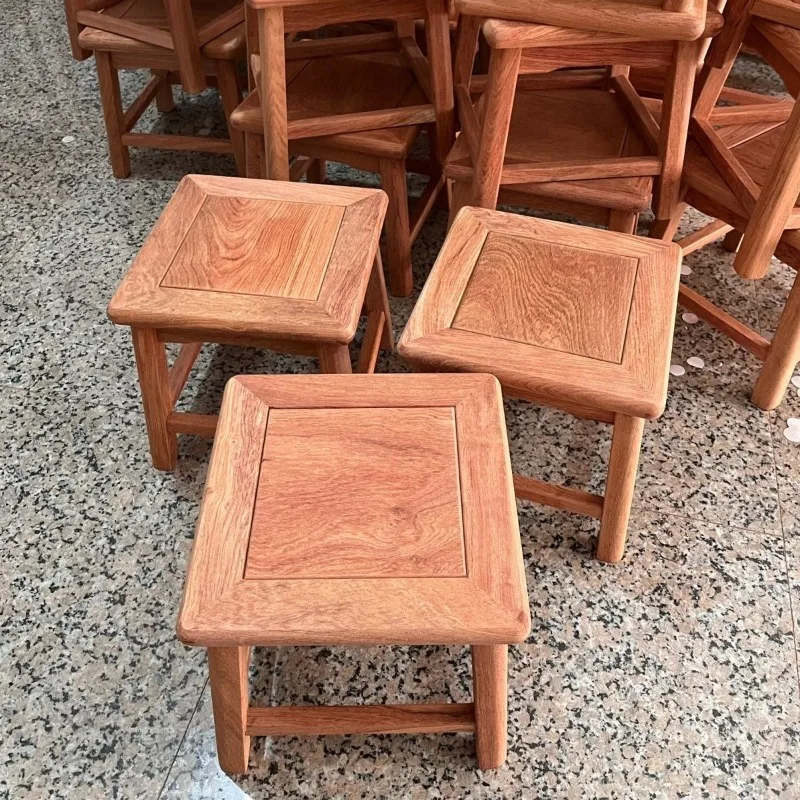 Home Rosewood Square Stools Solid Wood Low Bench for Entryway Rustic Shoe Change Seat for Living Room Compact Wooden Footrest