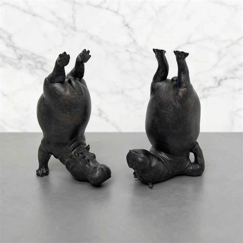 Yoga Hippo Resin Figurine Zen Pose Animal Sculpture Indoor Decor Home Gym Table Centerpiece For Fitness Lovers Birthday Gift
