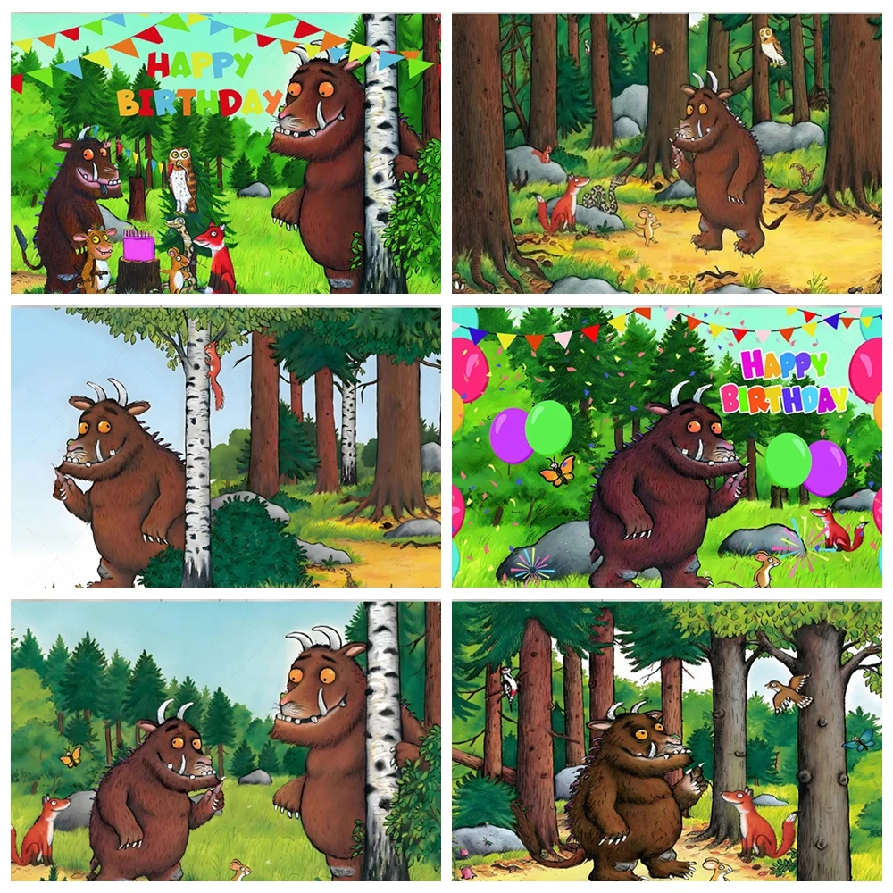 

Cartoon Gruffalo Birthday Party Decor Background Forest Animal Kids Children Happy Birthday Party Banner Decoration Backdrops